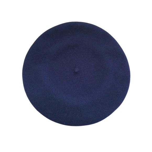 Tonak Navy Blue Beret Hat Flora Super %100 Wool Size 11" Unisex Womens Vintage - Picture 2 of 6